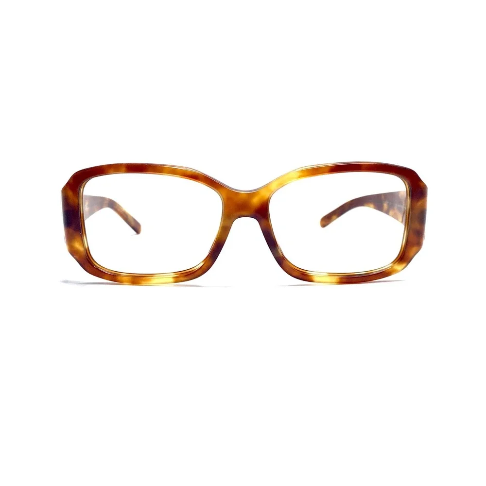 Prada Brown Amber Clear Rectangular Glasses Wide Temples Italy SPR14H 57 16 130